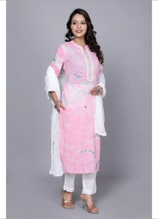 COTTON STRAIGHT KURTA WITH AFGHANI SUIT 3 PIECE SET - 3