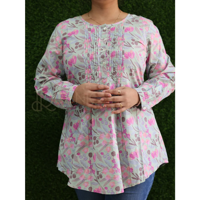 FLORAL PRINT FLARED TUNIC TOP - TUNIC