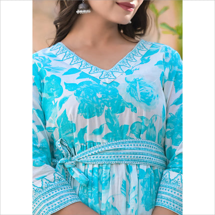 FLORAL PRINT FLARED TUNIC TOP | COTTON SHIFFLY STYLISH - S