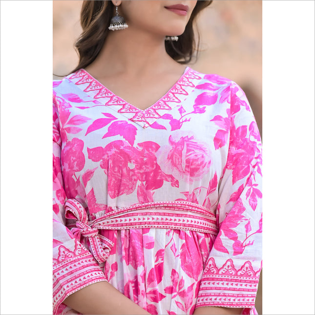 FLORAL PRINT FLARED TUNIC TOP | COTTON SHIFFLY STYLISH - S