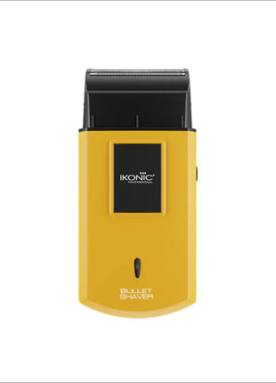 a yellow and black electric shaver on a white background