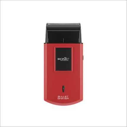 a red and black shaver on a white background