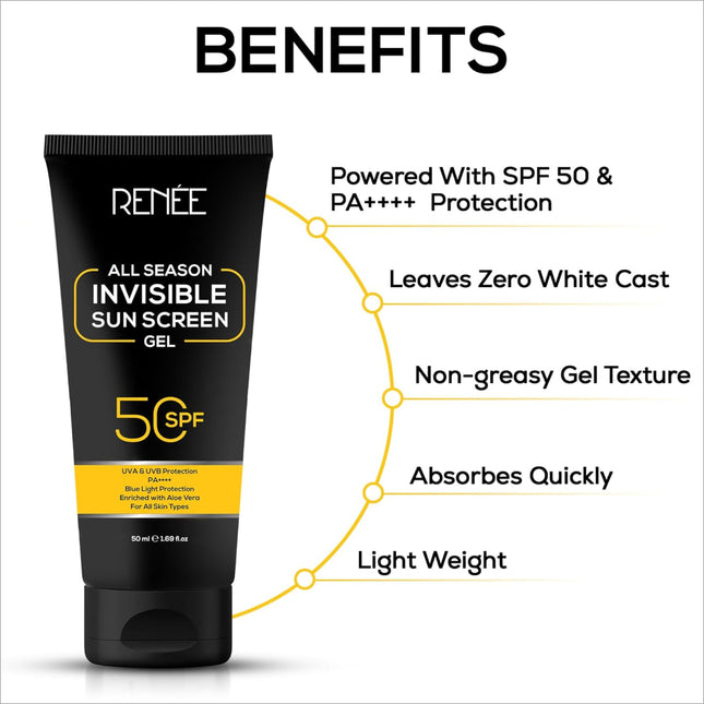 RENEE All Season Invisible Sunscreen Gel 50ml Spf 50 Broad