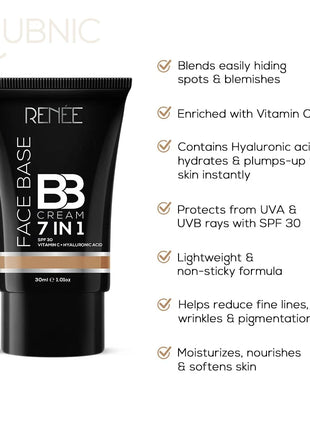 RENEE Face Base BB Cream 7 in 1 with SPF 30 PA+++ Hazelnut