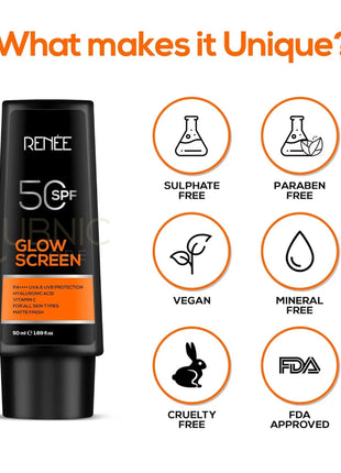 RENEE Glowscreen SPF 50 Sunscreen Cream - 50ml - SUNSCREEN