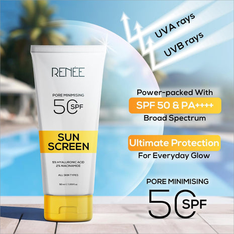 a bottle of sunscreen next to a swimming pool