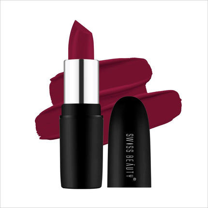 Swiss Beauty Pure Matte Lipstick - Shade No. 27 — BOLD-WINE