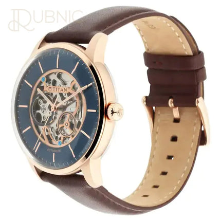 TITAN Automatic Watch - Blue Dial & Brown Strap - WATCH