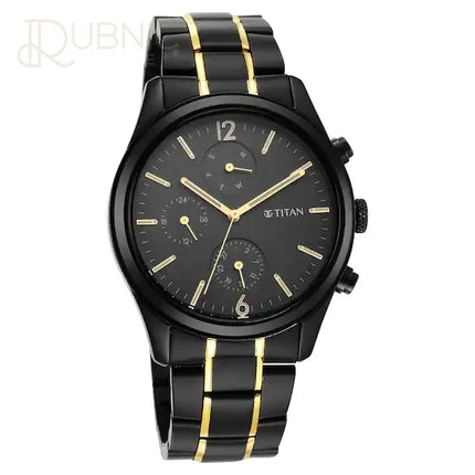 TITAN Black & Gold Anthracite Dial Stainless Steel Strap