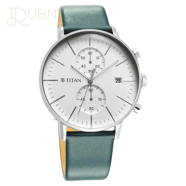 TITAN Infinity Display Silver Dial Leather Strap Watch -