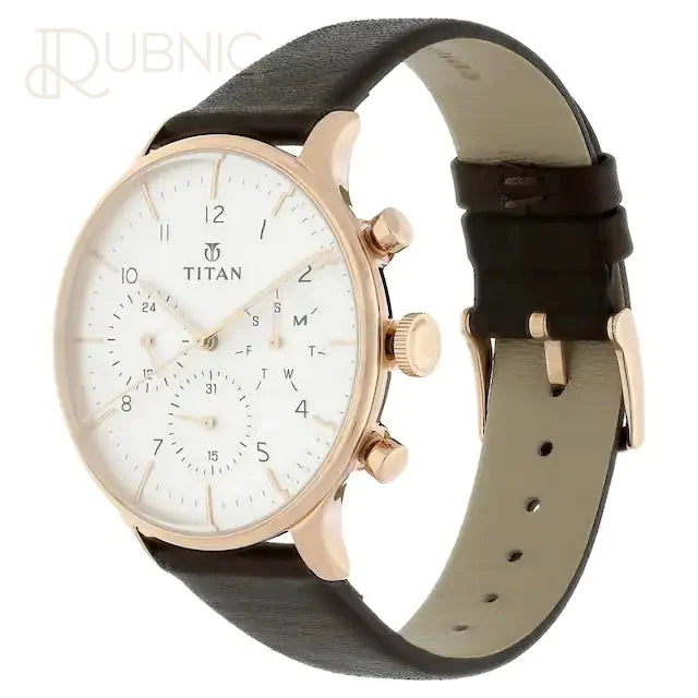 TITAN On Trend WATCH - White Dial Leather Strap Watch -