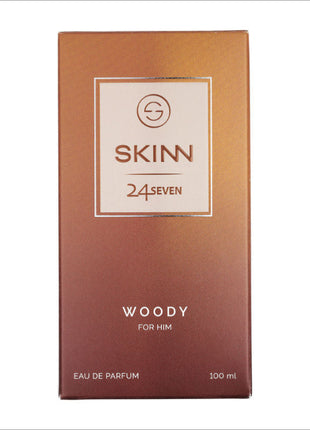 a bottle of woody skin lotion on a white background