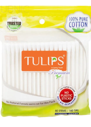 TULIPS Premium Cotton Ear Buds/Swabs with white PAPER Sticks