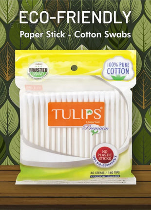 TULIPS Premium Cotton Ear Buds/Swabs with white PAPER Sticks