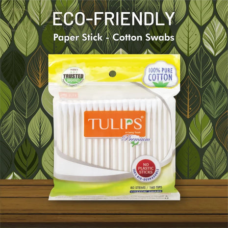 TULIPS Premium Cotton Ear Buds/Swabs with white PAPER Sticks