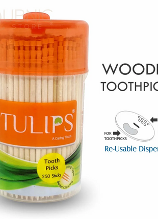 Tulips Wooden Toothpicks 250 Sticks PACK OF 3 - TOOTHPICK