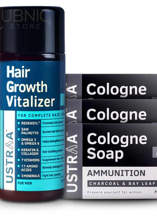 USTRAA Hair Growth Vitalizer & Cologne Ammunition Soap (Set