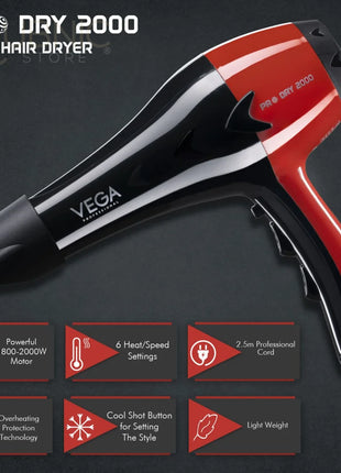 VEGA Professional Pro Dry Hair Dryer Red (VPVHD-07) - HAIR