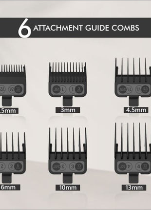 a set of six attachments for a hair clipper