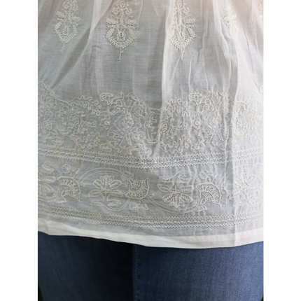 White Hand Embroidered Chikankari A-line tunic with Pin