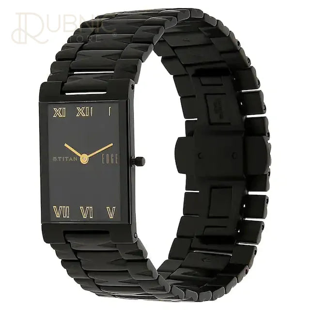 TITAN Edge Black Dial Black Stainless Steel Strap Watch -