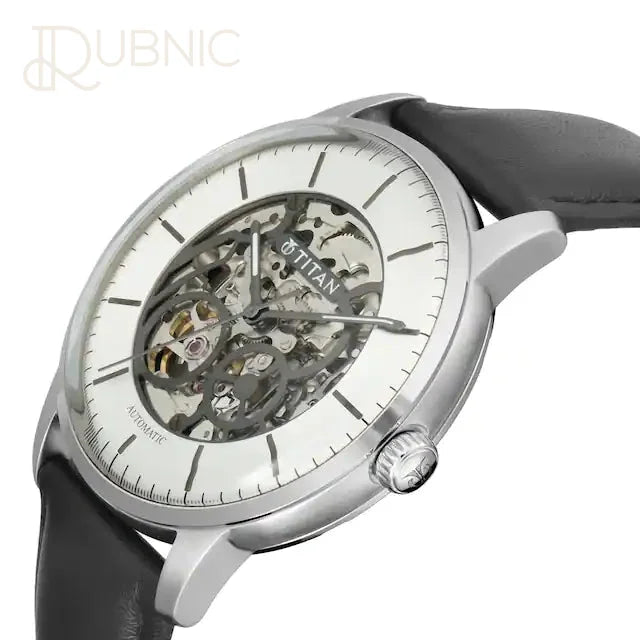TITAN Silver Dial Automatic Watch with Leather Strap - WATCH