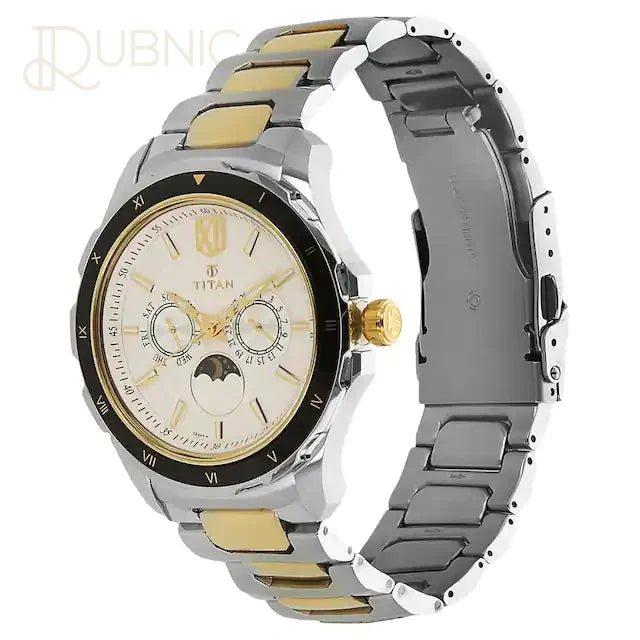 TITAN White Dial Two Toned Stainless Steel Strap Watch -